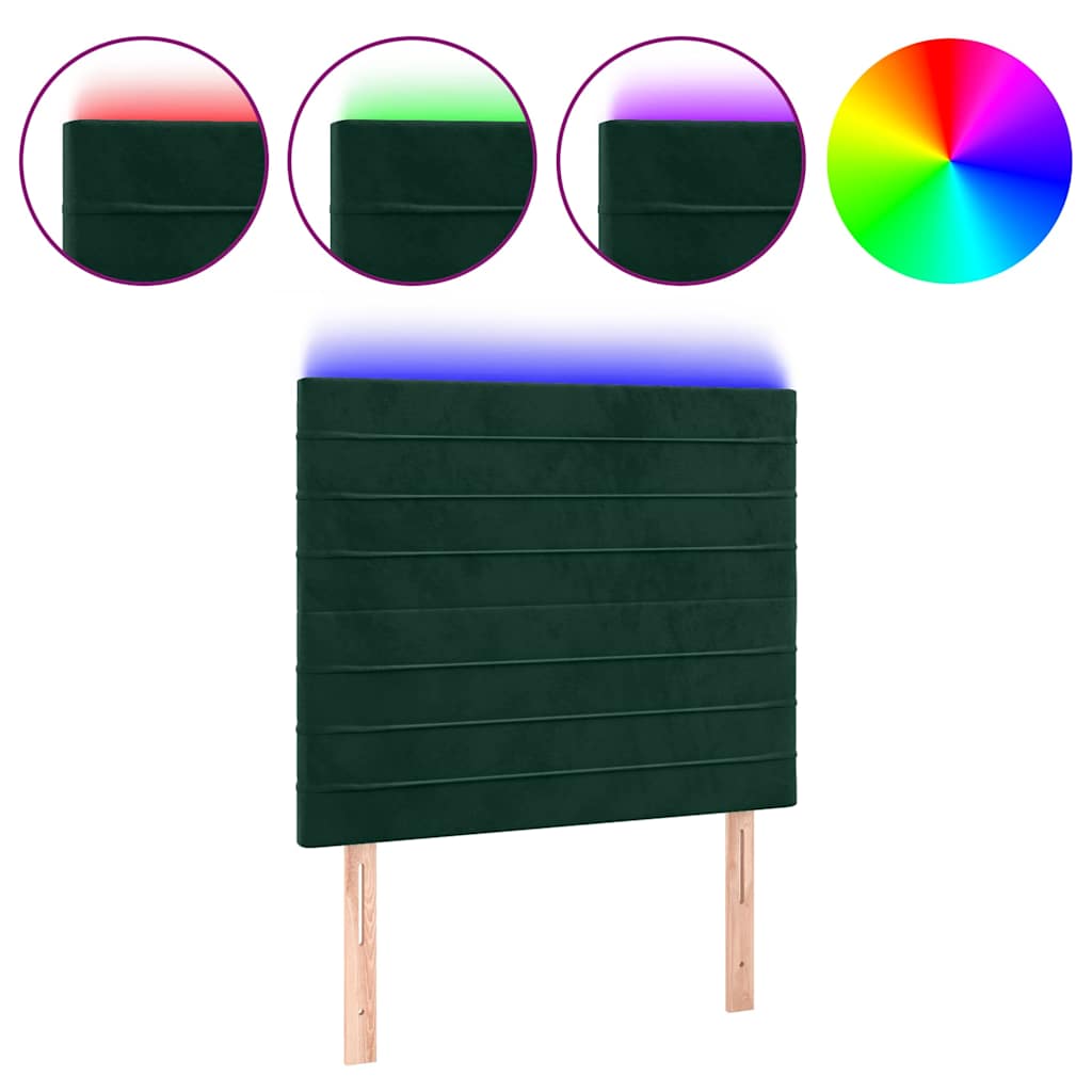 vidaXL Zagłówek do łóżka z LED, ciemnozielony, 80x5x118/128cm, aksamit
