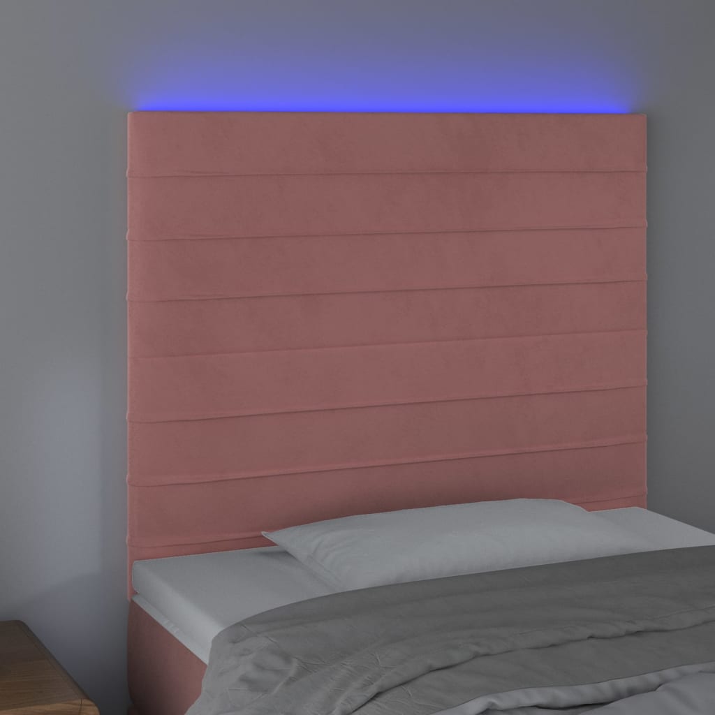 vidaXL Zagłówek do łóżka z LED, różowy, 80x5x118/128 cm, aksamit