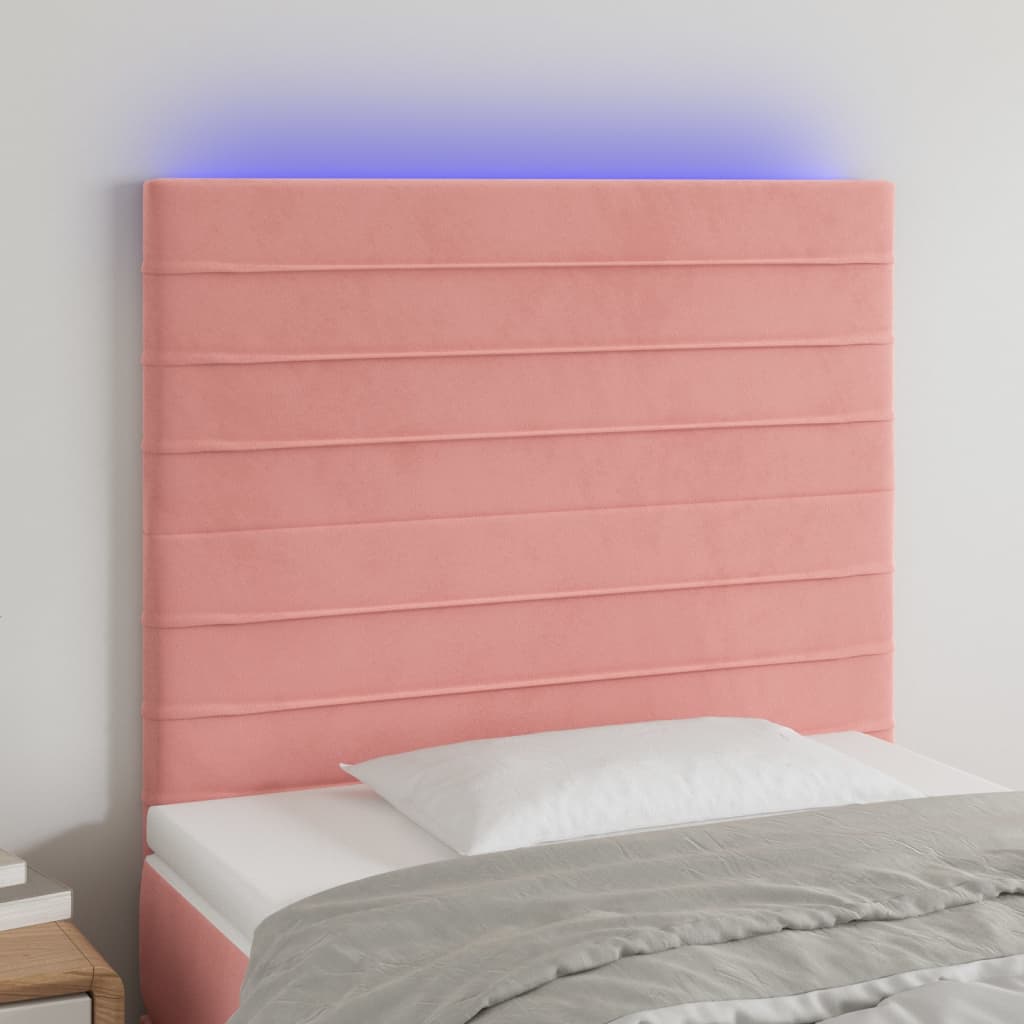 vidaXL Zagłówek do łóżka z LED, różowy, 80x5x118/128 cm, aksamit