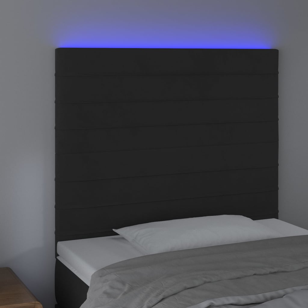 vidaXL Zagłówek do łóżka z LED, czarny, 90x5x118/128 cm, aksamit