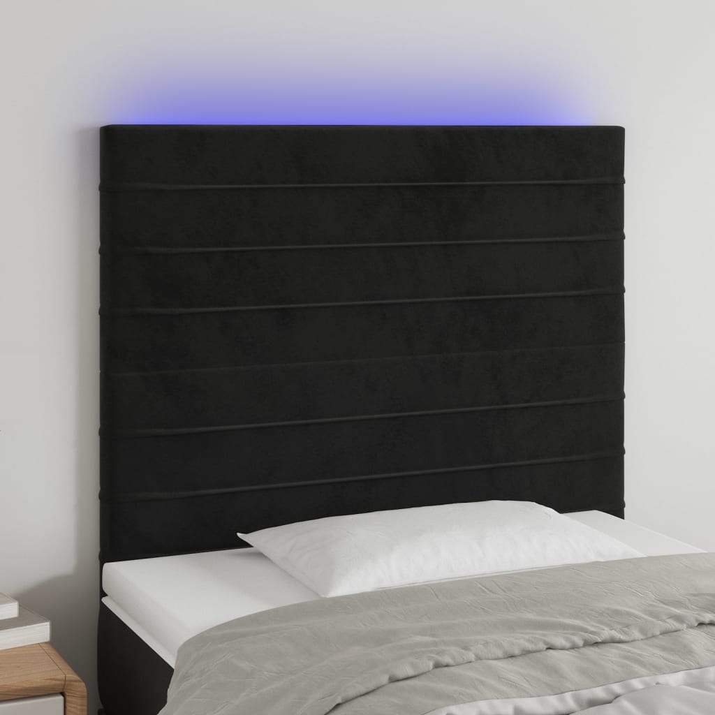 vidaXL Zagłówek do łóżka z LED, czarny, 90x5x118/128 cm, aksamit