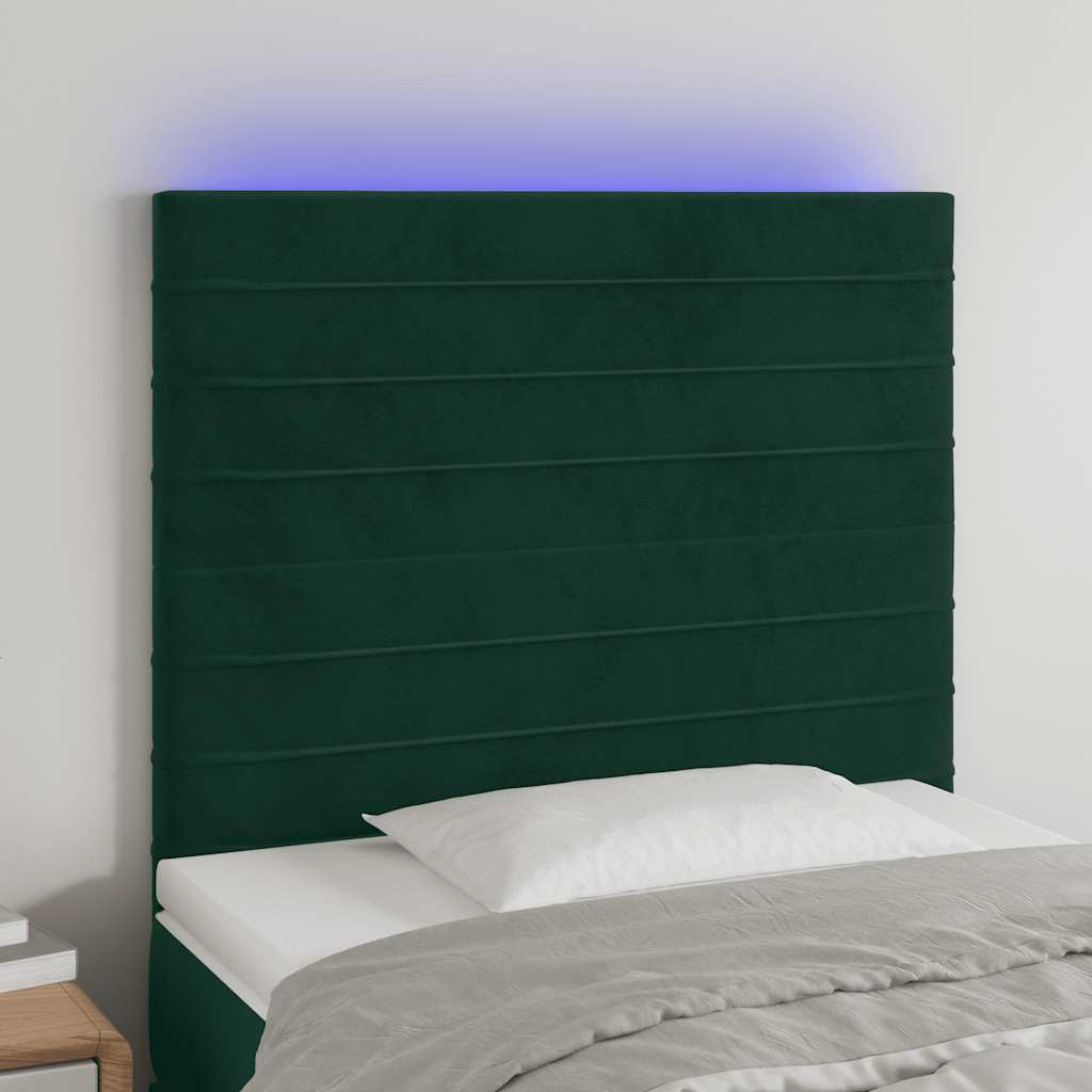 vidaXL Zagłówek do łóżka z LED, ciemnozielony, 90x5x118/128cm, aksamit