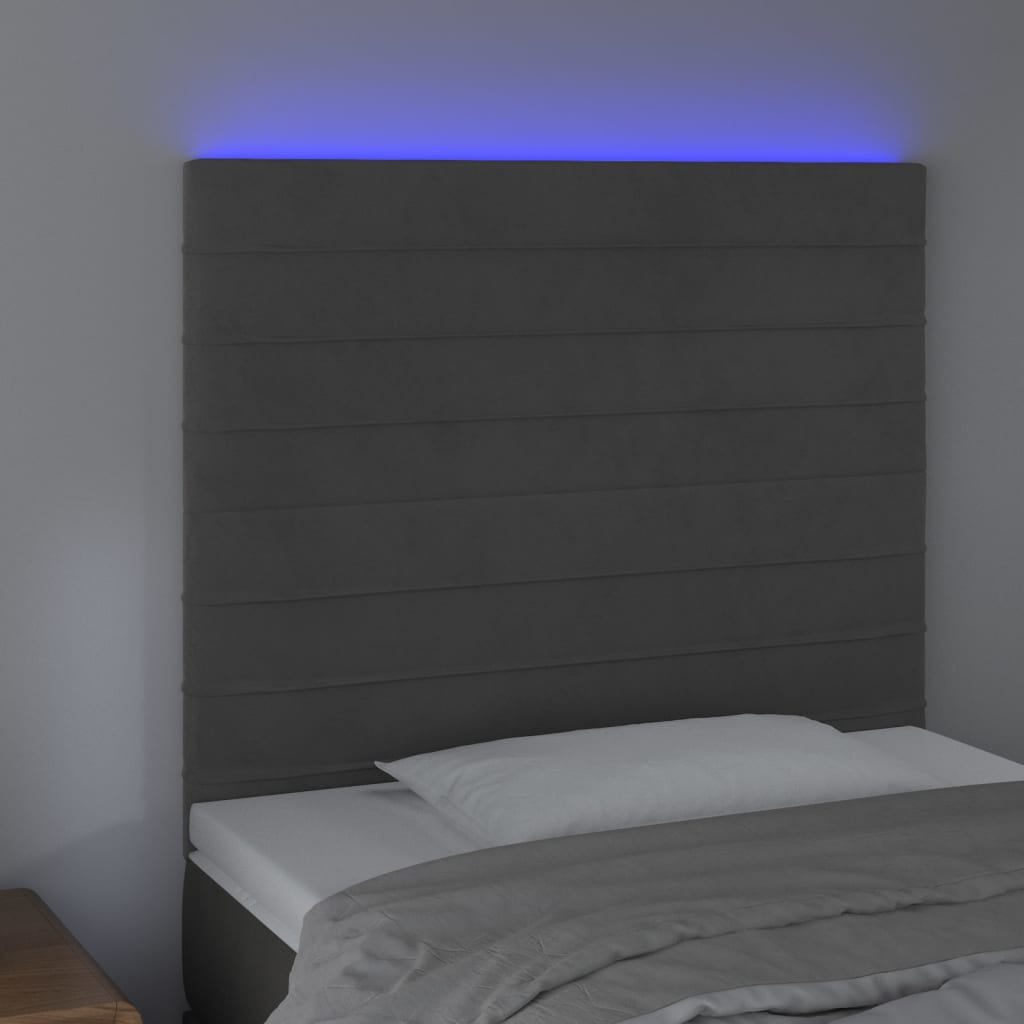 vidaXL Zagłówek do łóżka z LED, ciemnoszary, 100x5x118/128 cm, aksamit