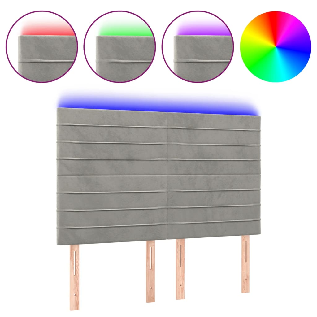 vidaXL Zagłówek do łóżka z LED, jasnoszary, 144x5x118/128 cm, aksamit