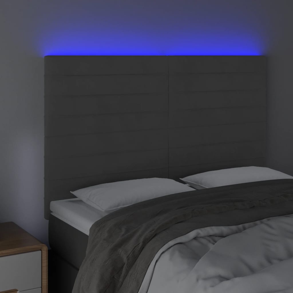 vidaXL Zagłówek do łóżka z LED, ciemnoszary, 144x5x118/128 cm, aksamit