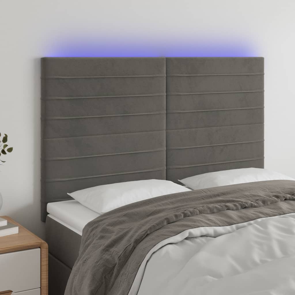 vidaXL Zagłówek do łóżka z LED, ciemnoszary, 144x5x118/128 cm, aksamit