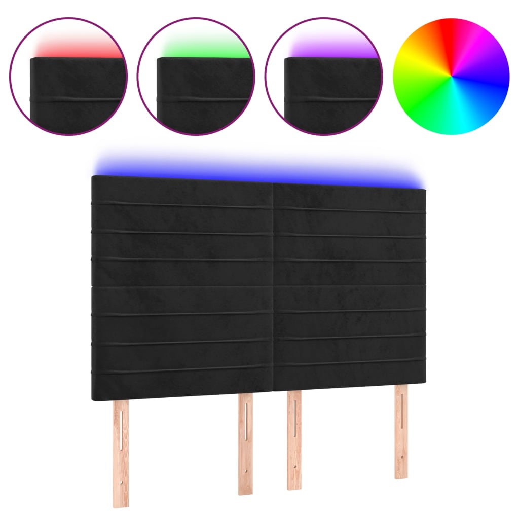 vidaXL Zagłówek do łóżka z LED, czarny, 144x5x118/128 cm, aksamit