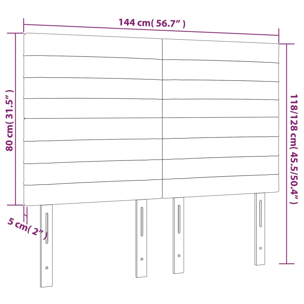 vidaXL Zagłówek do łóżka z LED, czarny, 144x5x118/128 cm, aksamit