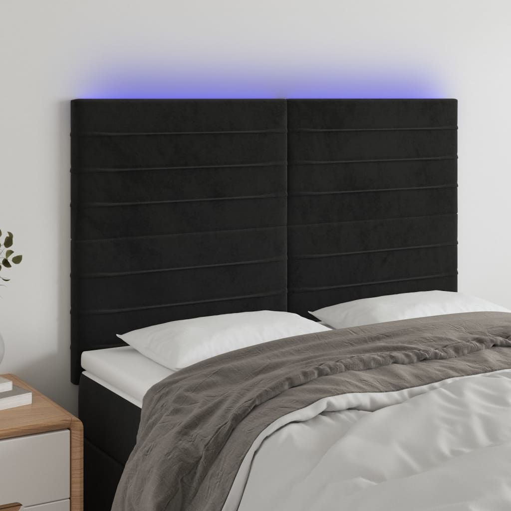 vidaXL Zagłówek do łóżka z LED, czarny, 144x5x118/128 cm, aksamit