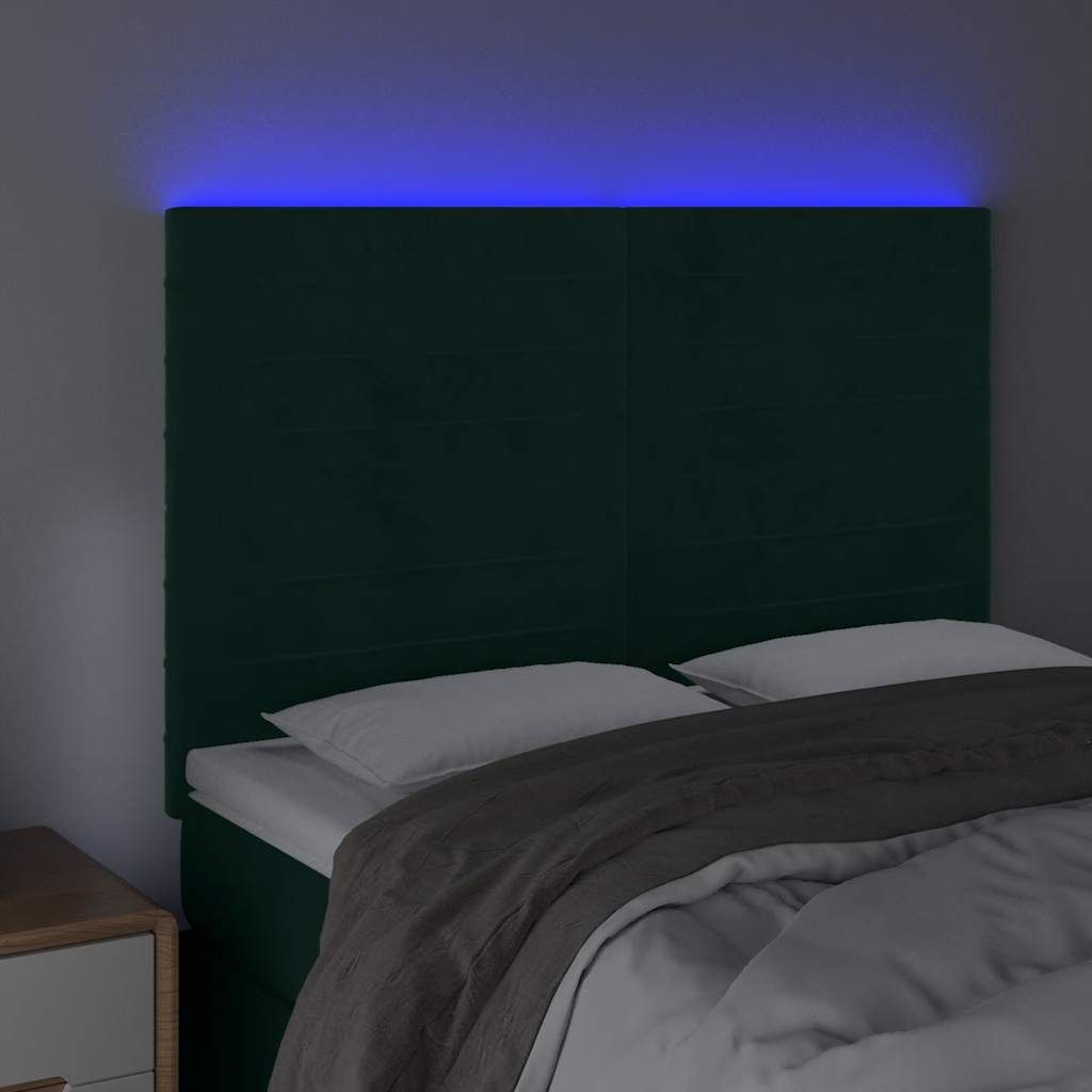 vidaXL Zagłówek do łóżka z LED, ciemnozielony, 144x5x118/128 cm