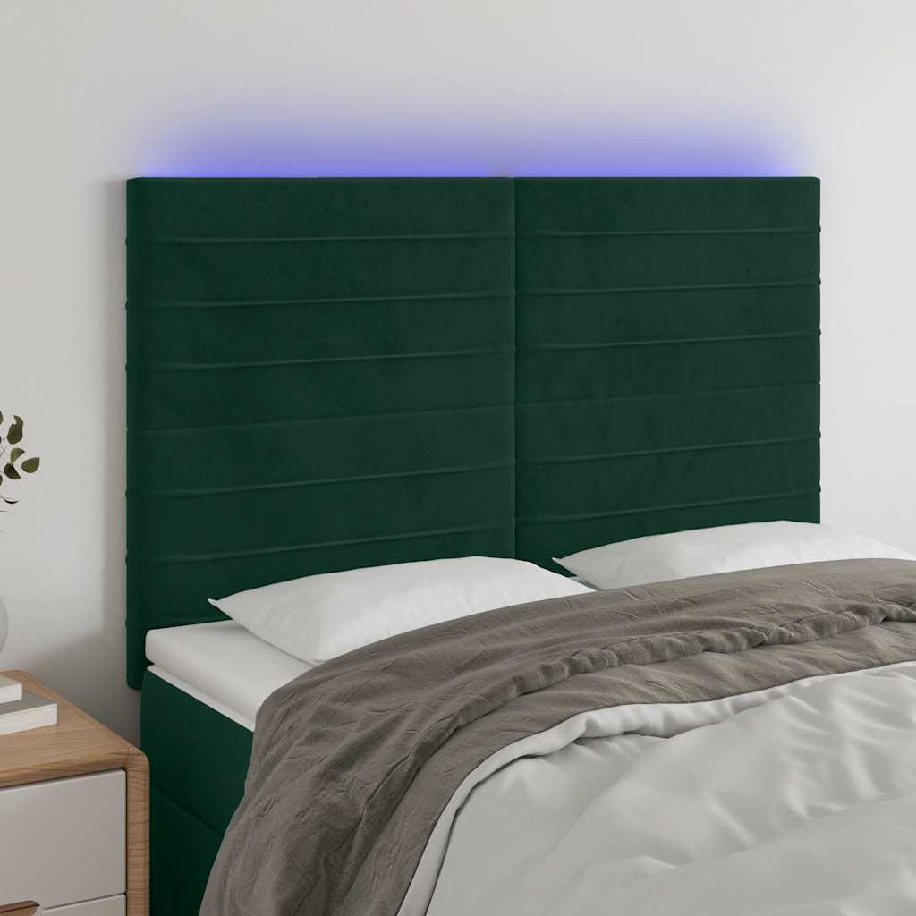 vidaXL Zagłówek do łóżka z LED, ciemnozielony, 144x5x118/128 cm