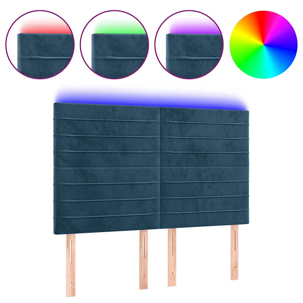 vidaXL Zagłówek do łóżka z LED ciemnoniebieski, 144x5x118/128 cm