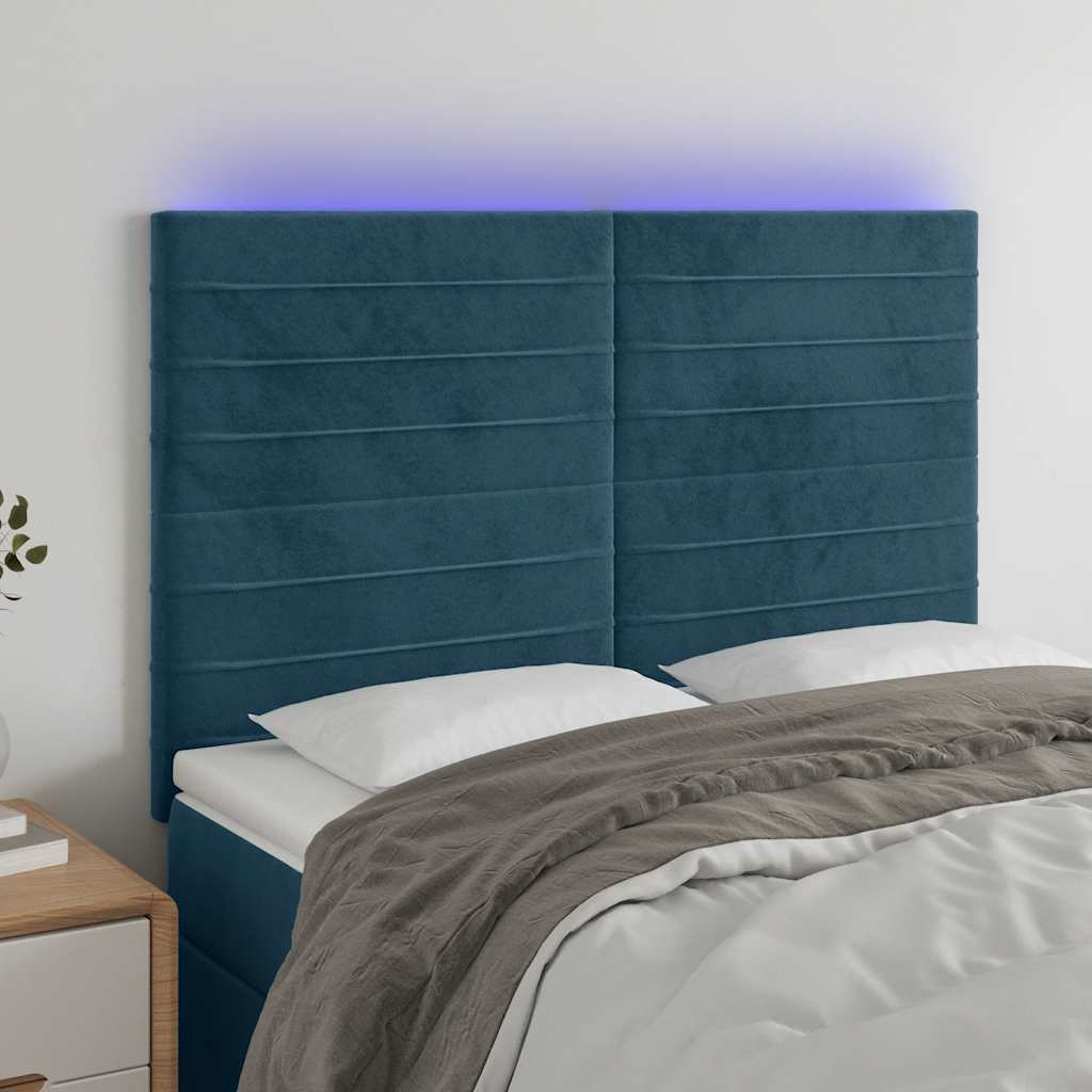 vidaXL Zagłówek do łóżka z LED ciemnoniebieski, 144x5x118/128 cm