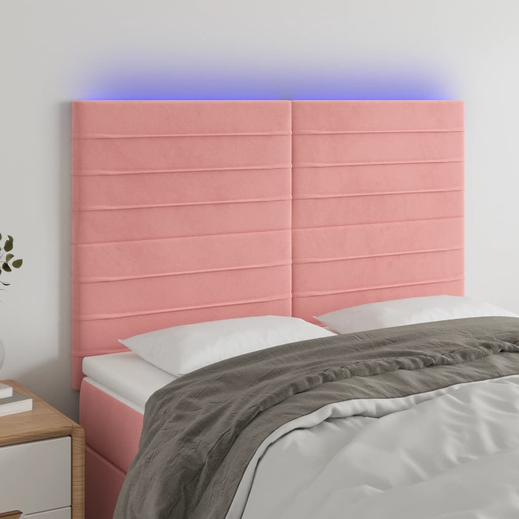 vidaXL Zagłówek do łóżka z LED, różowy, 144x5x118/128 cm, aksamit