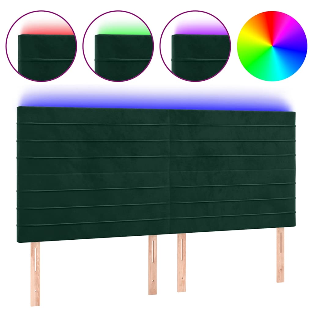 vidaXL Zagłówek do łóżka z LED, ciemnozielony, 160x5x118/128 cm