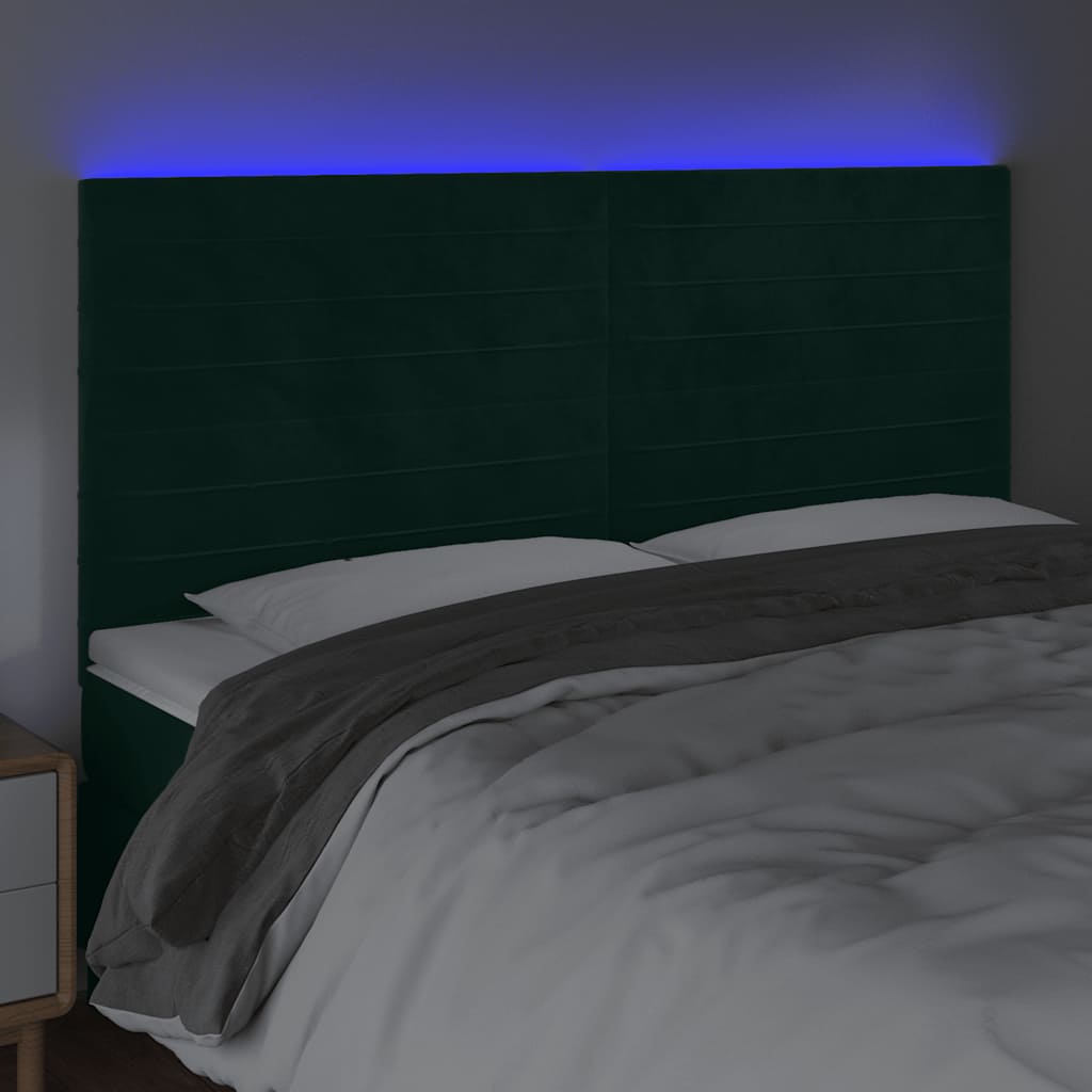 vidaXL Zagłówek do łóżka z LED, ciemnozielony, 160x5x118/128 cm