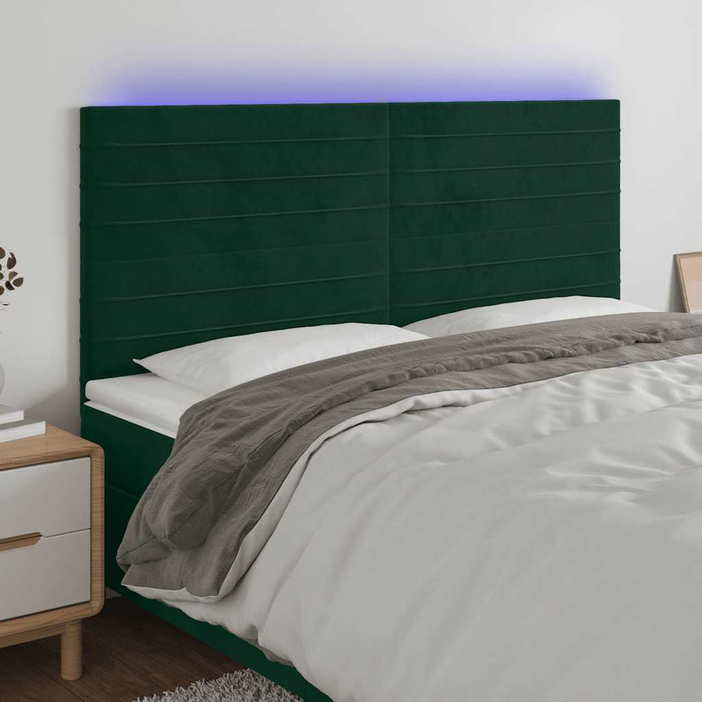 vidaXL Zagłówek do łóżka z LED, ciemnozielony, 160x5x118/128 cm