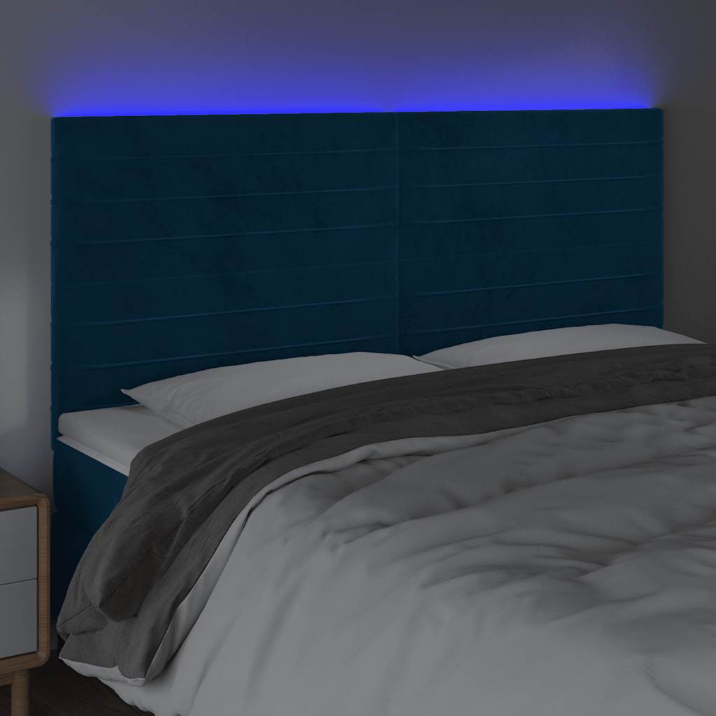 vidaXL Zagłówek do łóżka z LED, ciemnoniebieski, 160x5x118/128 cm