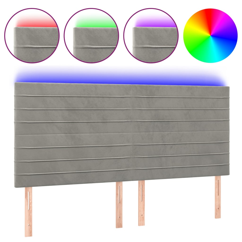 vidaXL Zagłówek do łóżka z LED, jasnoszary, 180x5x118/128 cm, aksamit