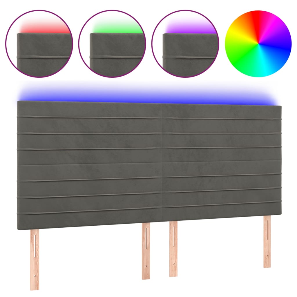 vidaXL Zagłówek do łóżka z LED, ciemnoszary, 180x5x118/128 cm, aksamit