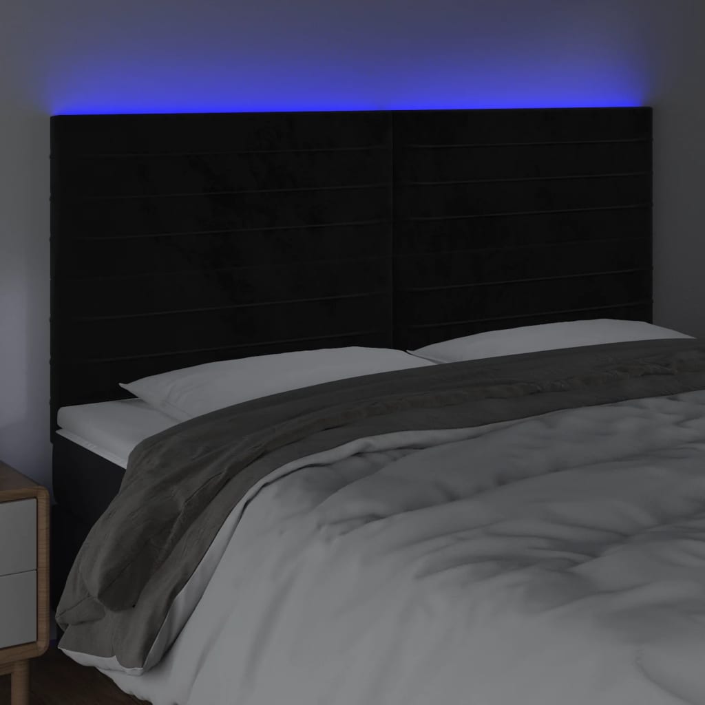 vidaXL Zagłówek do łóżka z LED, czarny, 180x5x118/128 cm, aksamit