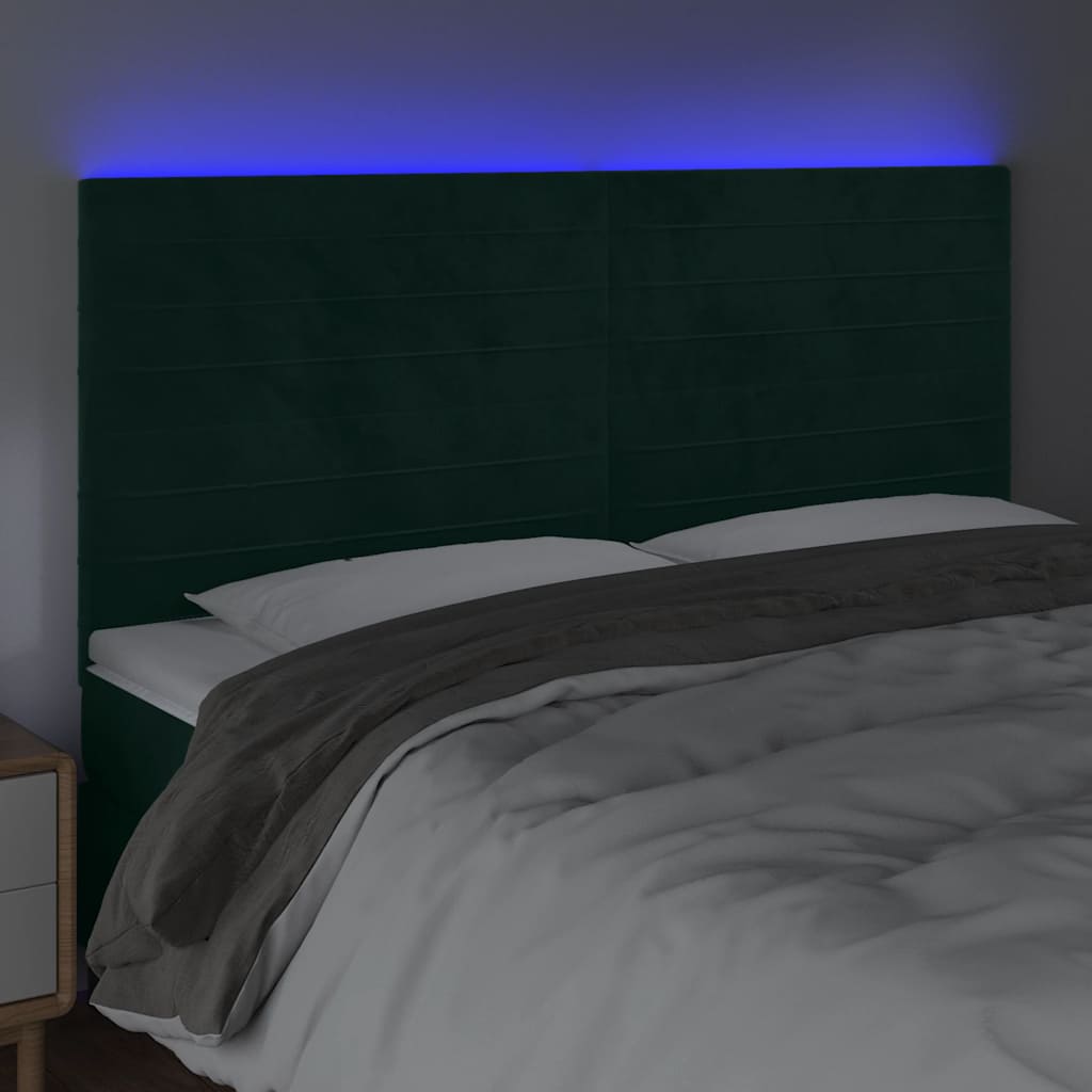 vidaXL Zagłówek do łóżka z LED, ciemnozielony, 180x5x118/128 cm