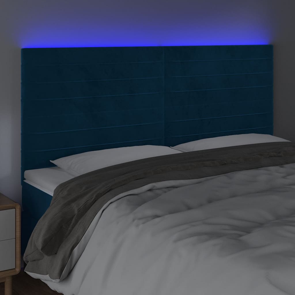 vidaXL Zagłówek do łóżka z LED, ciemnoniebieski, 180x5x118/128 cm