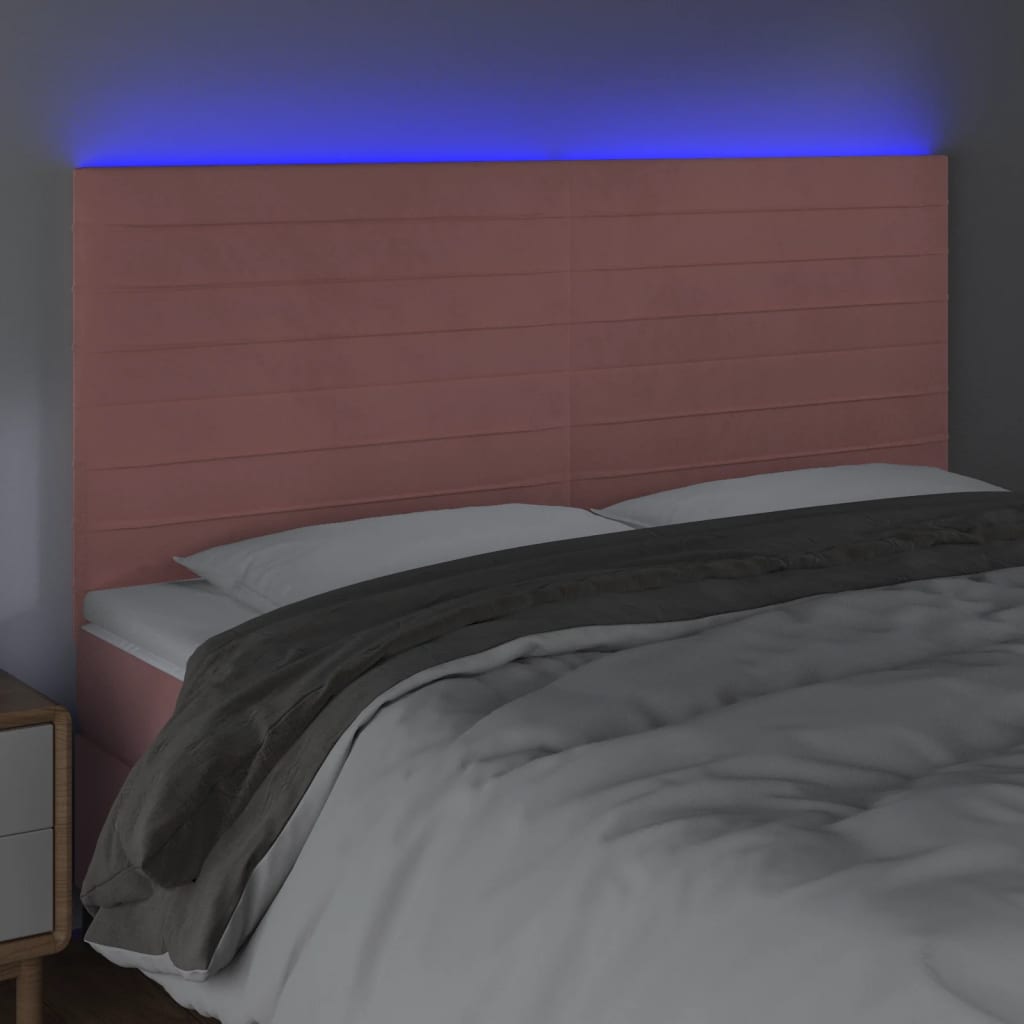 vidaXL Zagłówek do łóżka z LED, różowy, 180x5x118/128 cm, aksamit