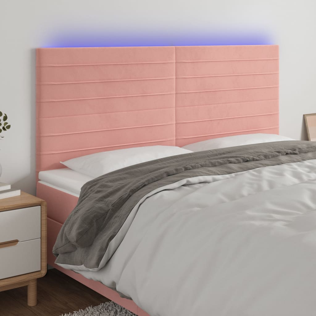 vidaXL Zagłówek do łóżka z LED, różowy, 180x5x118/128 cm, aksamit