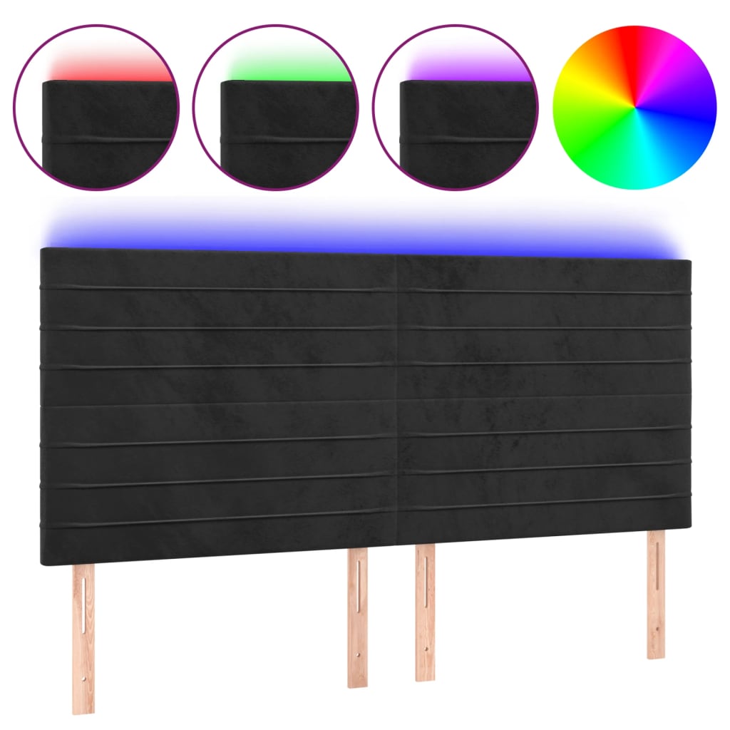 vidaXL Zagłówek do łóżka z LED, czarny, 200x5x118/128 cm, aksamit