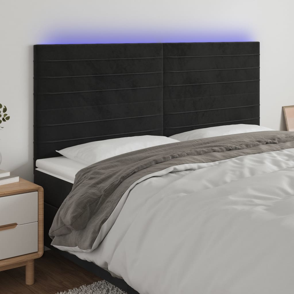 vidaXL Zagłówek do łóżka z LED, czarny, 200x5x118/128 cm, aksamit