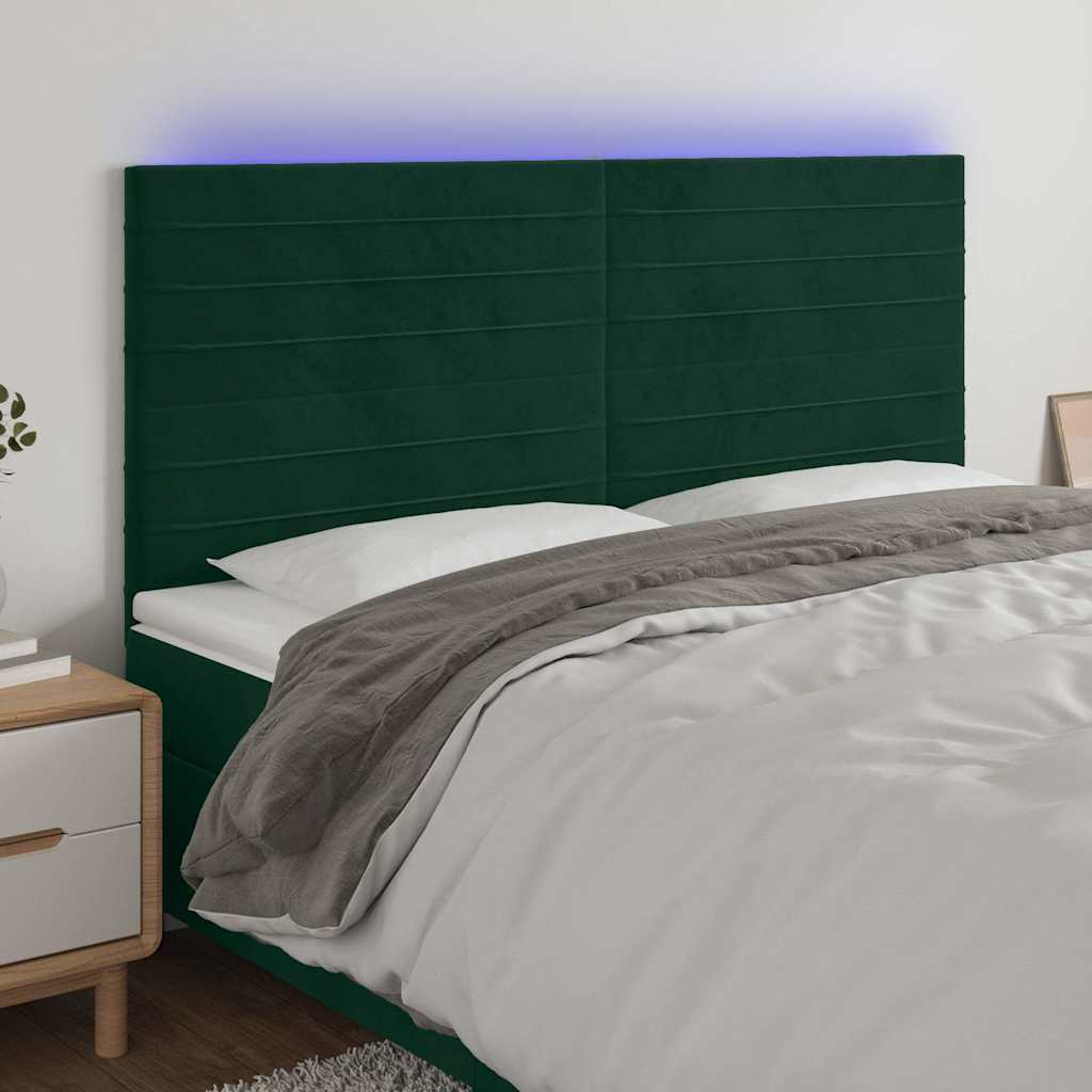 vidaXL Zagłówek do łóżka z LED, ciemnozielony, 200x5x118/128 cm