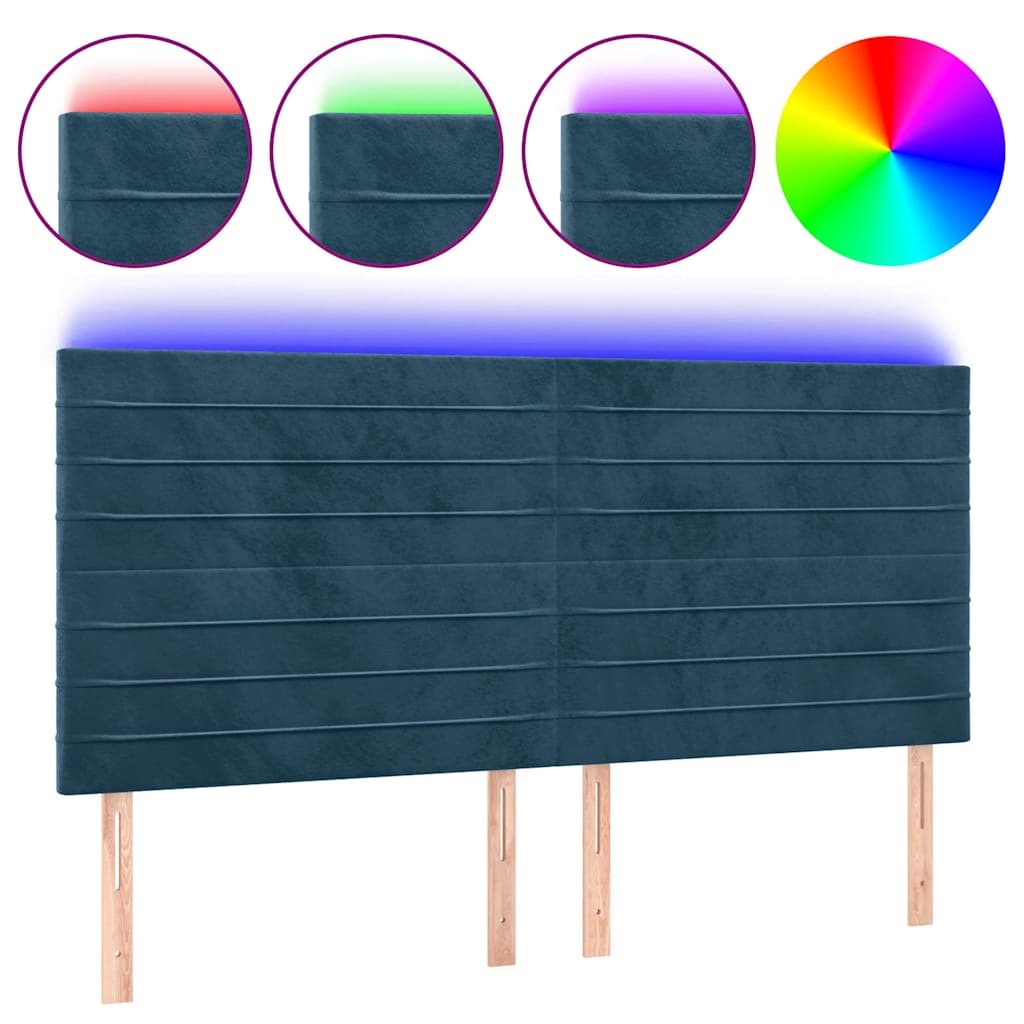 vidaXL Zagłówek do łóżka z LED, ciemnoniebieski, 200x5x118/128 cm