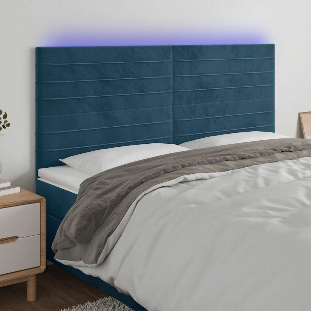 vidaXL Zagłówek do łóżka z LED, ciemnoniebieski, 200x5x118/128 cm