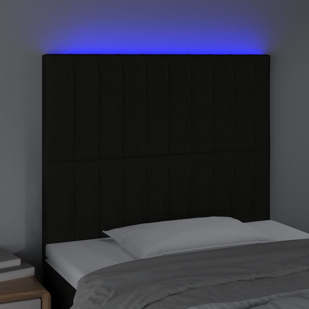vidaXL Zagłówek do łóżka z LED, czarny, 80x5x118/128 cm, tkanina