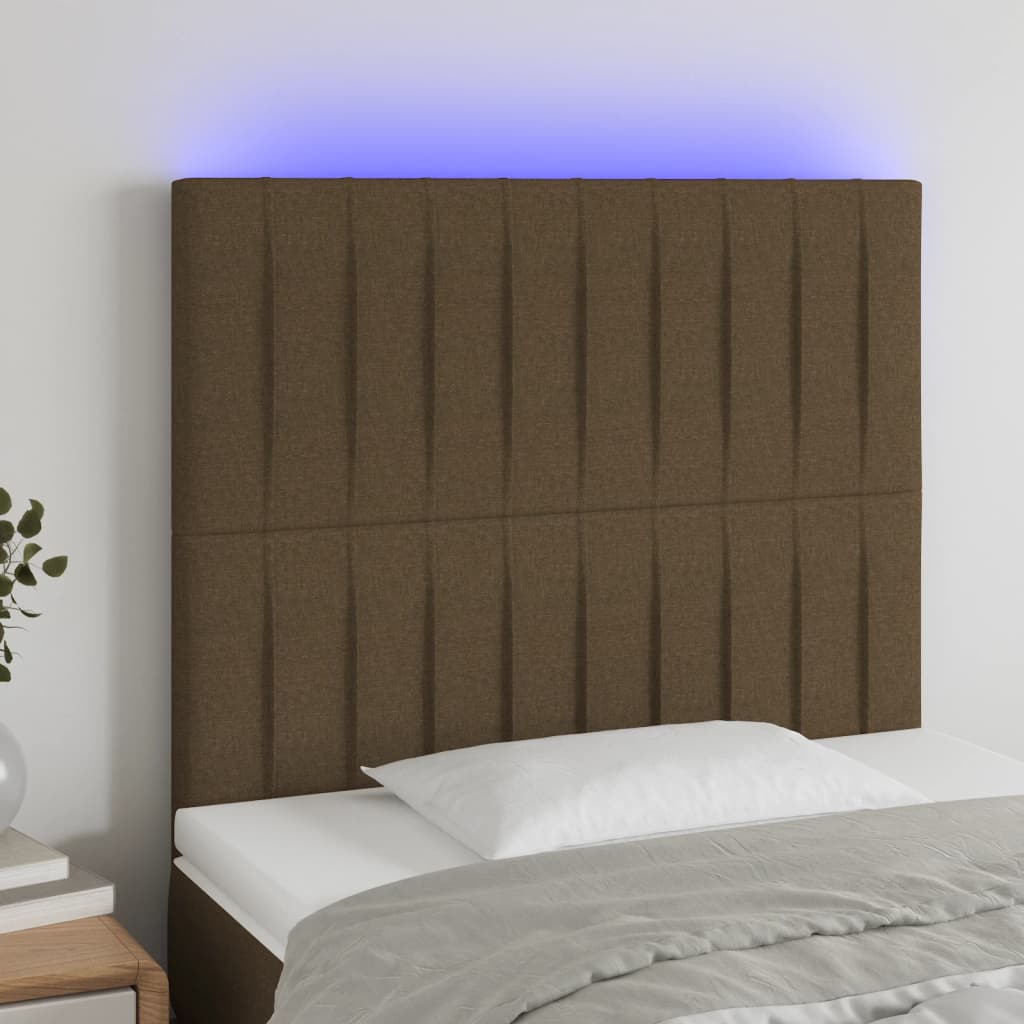 vidaXL Zagłówek do łóżka z LED ciemnobrązowy 80x5x118/128 cm tkanina