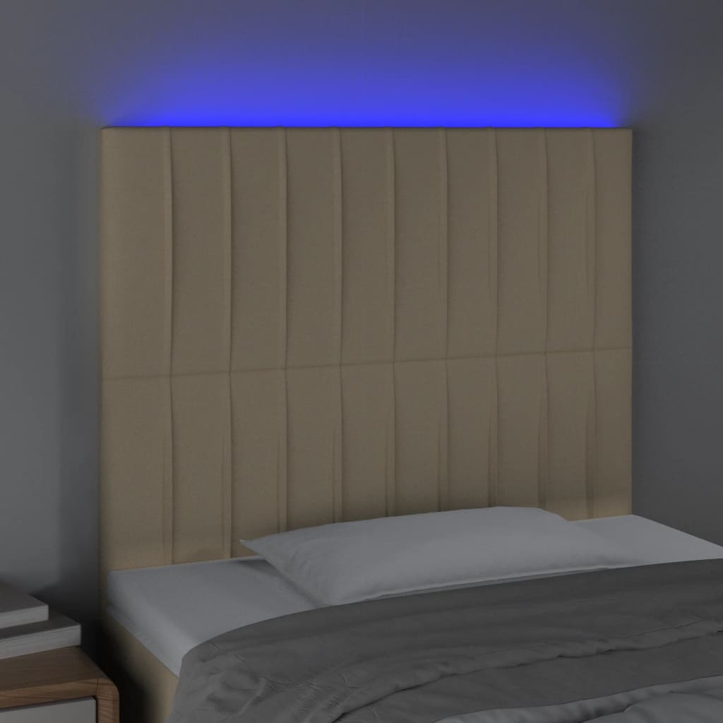 vidaXL Zagłówek do łóżka z LED, kremowy, 80x5x118/128 cm, tkanina