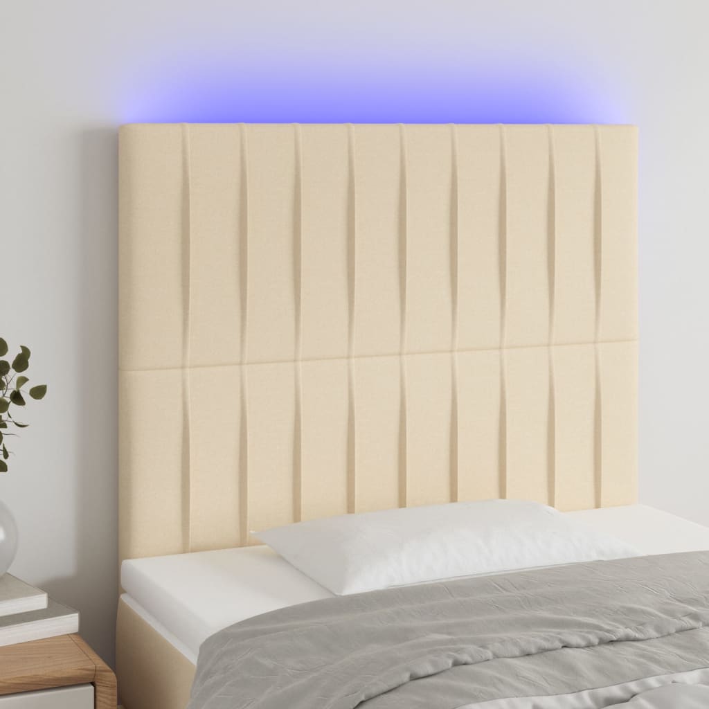 vidaXL Zagłówek do łóżka z LED, kremowy, 80x5x118/128 cm, tkanina