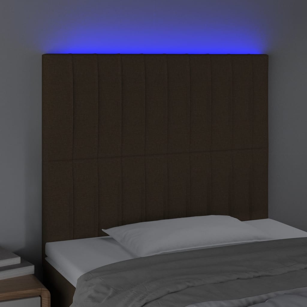 vidaXL Zagłówek do łóżka z LED ciemnobrązowy, 90x5x118/128 cm tkanina