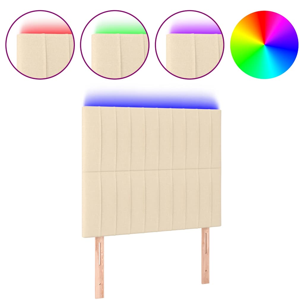 vidaXL Zagłówek do łóżka z LED, kremowy, 90x5x118/128 cm, tkanina