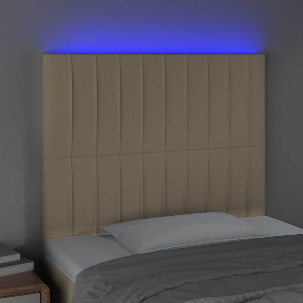 vidaXL Zagłówek do łóżka z LED, kremowy, 90x5x118/128 cm, tkanina