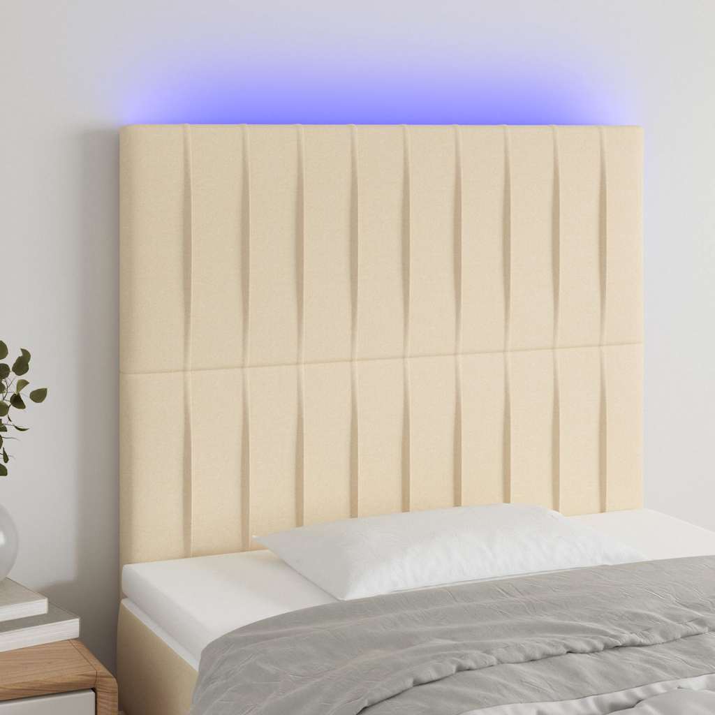 vidaXL Zagłówek do łóżka z LED, kremowy, 90x5x118/128 cm, tkanina