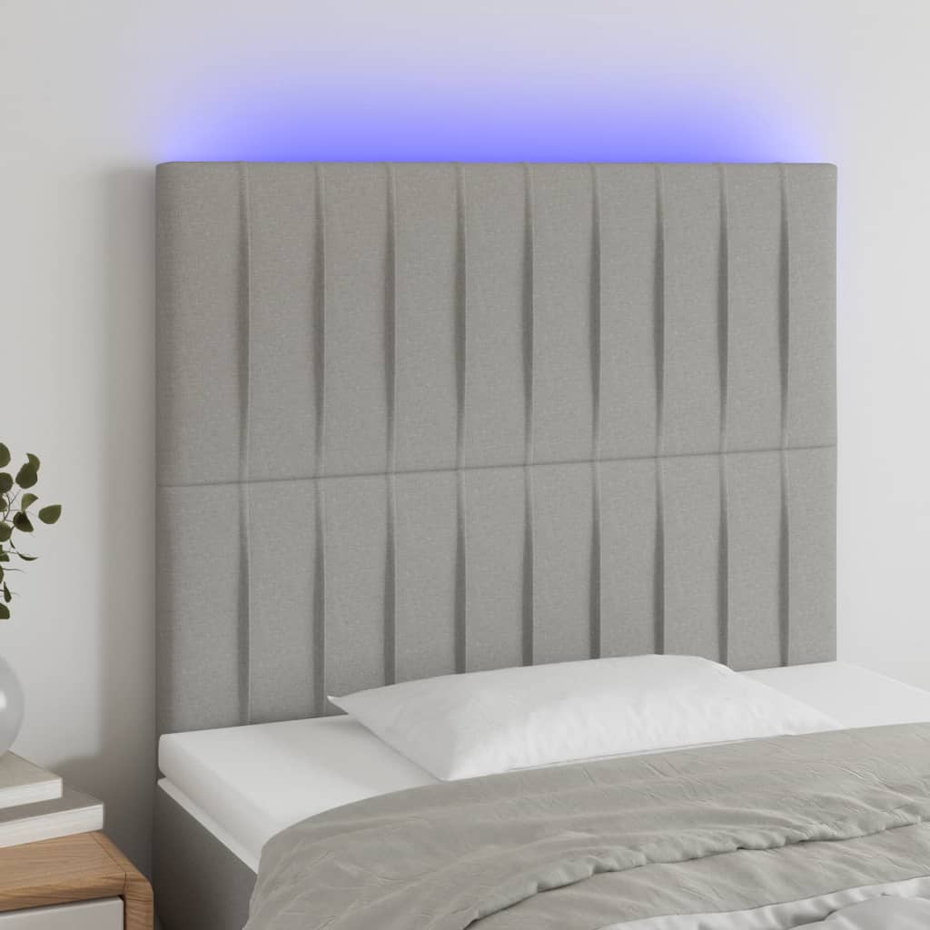 vidaXL Zagłówek do łóżka z LED, jasnoszary, 100x5x118/128 cm, tkanina