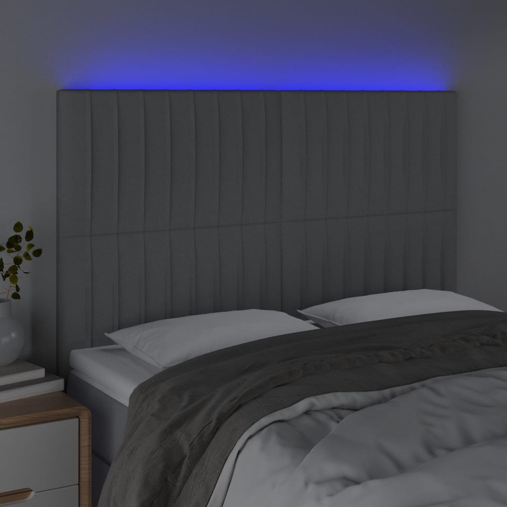 vidaXL Zagłówek do łóżka z LED, jasnoszary, 144x5x118/128 cm, tkanina