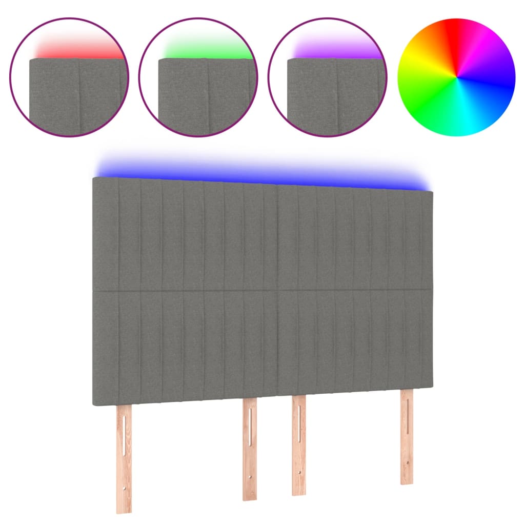 vidaXL Zagłówek do łóżka z LED, ciemnoszary, 144x5x118/128 cm, tkanina