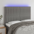 vidaXL Zagłówek do łóżka z LED, ciemnoszary, 144x5x118/128 cm, tkanina