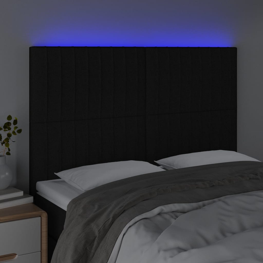 vidaXL Zagłówek do łóżka z LED, czarny, 144x5x118/128 cm, tkanina