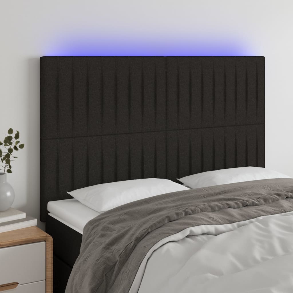 vidaXL Zagłówek do łóżka z LED, czarny, 144x5x118/128 cm, tkanina