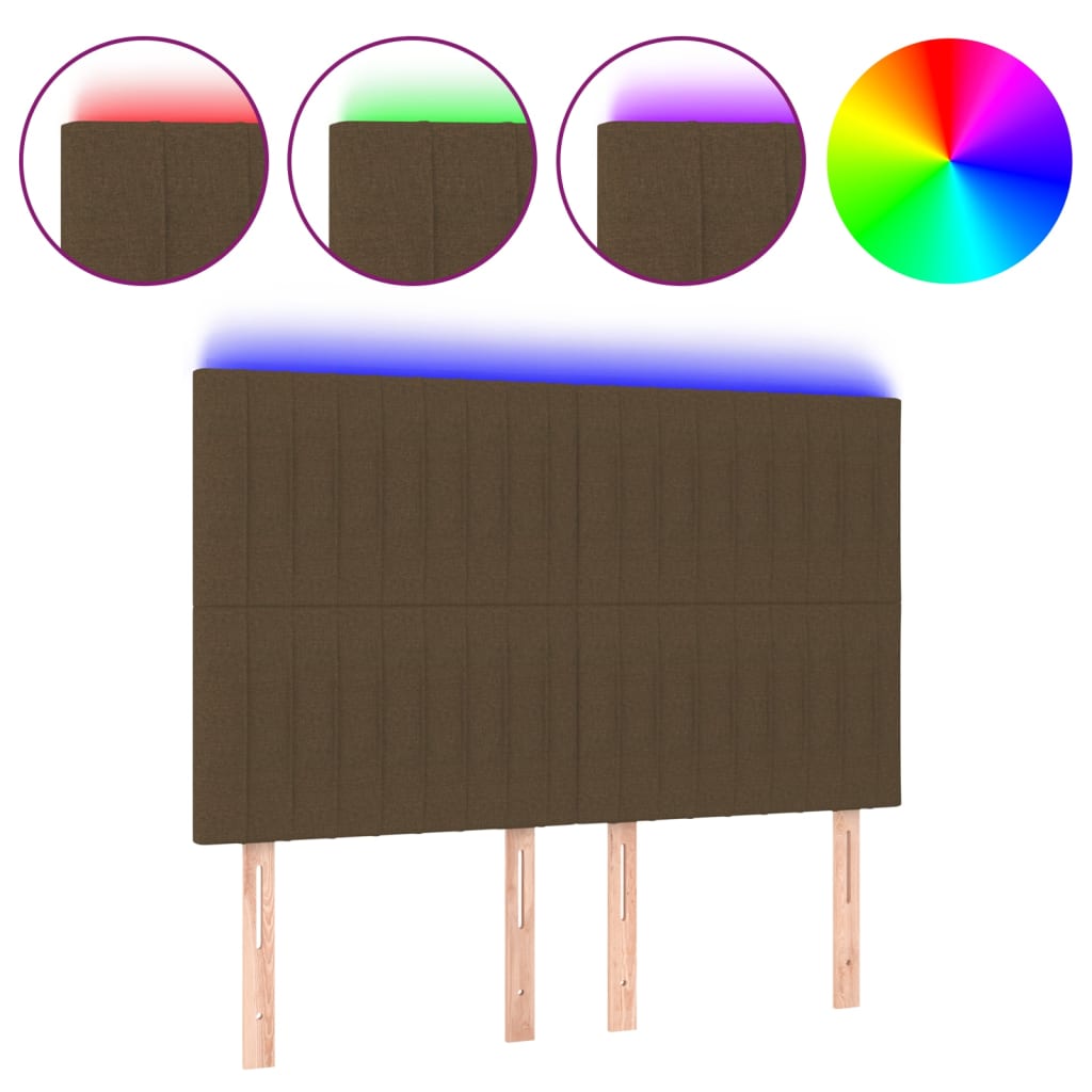 vidaXL Zagłówek do łóżka z LED ciemnobrązowy 144x5x118/128 cm tkanina