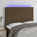 vidaXL Zagłówek do łóżka z LED ciemnobrązowy 144x5x118/128 cm tkanina